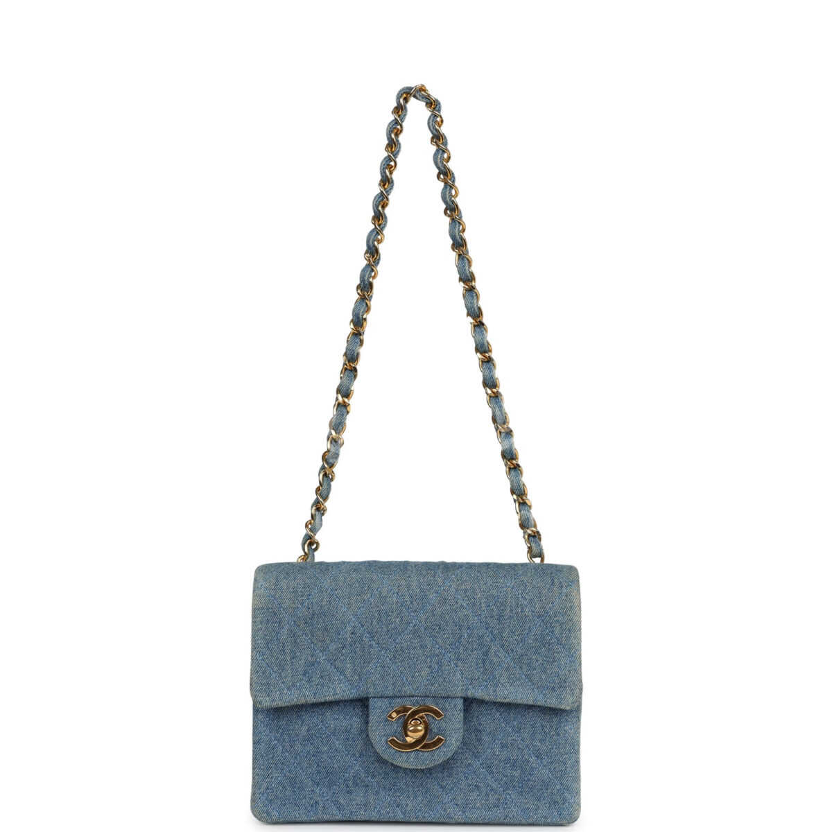 Vintage Chanel Mini Square Flap Bag Blue Denim Gold Hardware — изображение 6