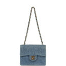 Vintage Chanel Mini Square Flap Bag Blue Denim Gold Hardware