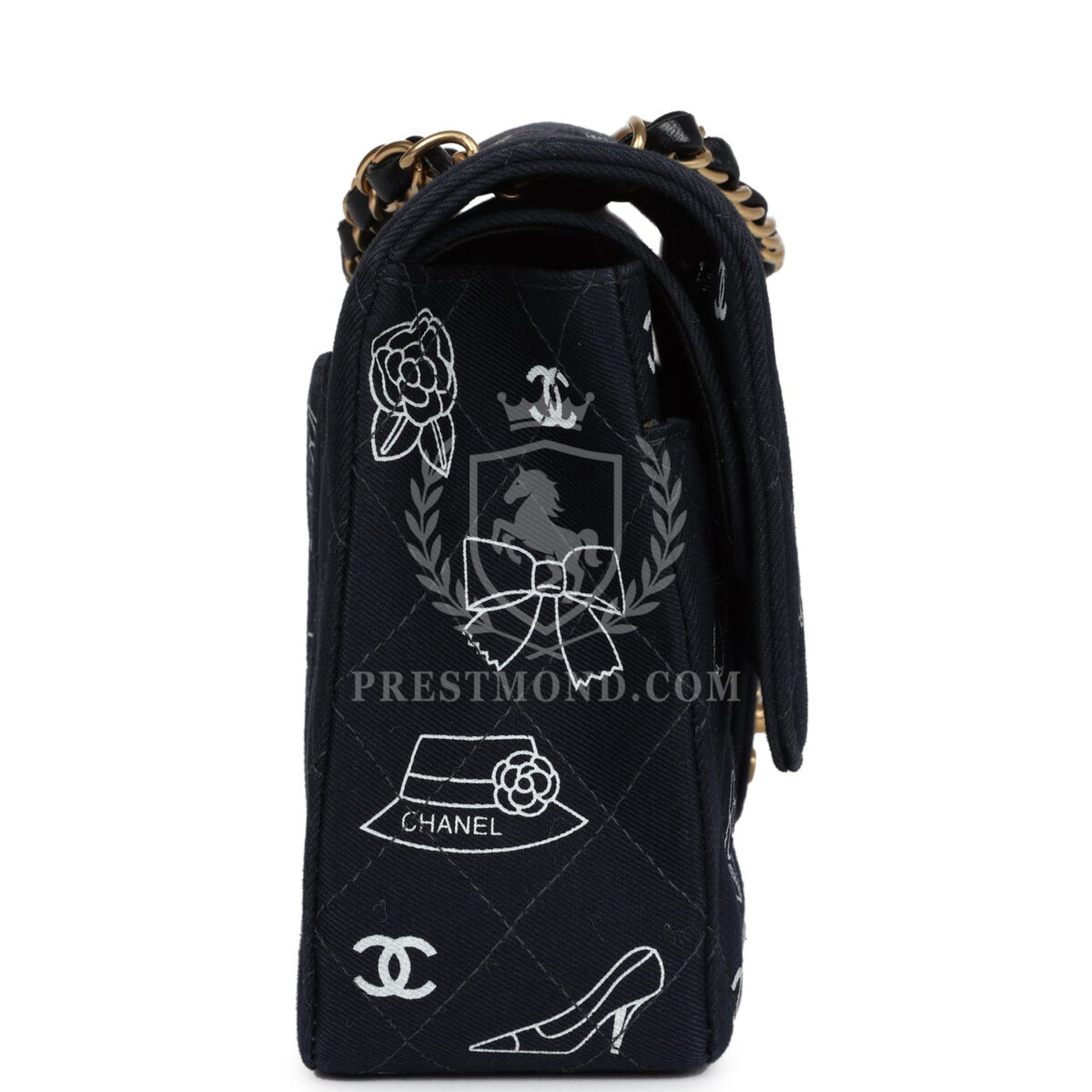 Vintage Chanel Medium Icon Print Double Flap Bag Navy Canvas Brushed Gold Hardware — изображение 3