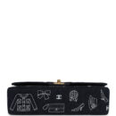Vintage Chanel Medium Icon Print Double Flap Bag Navy Canvas Brushed Gold Hardware