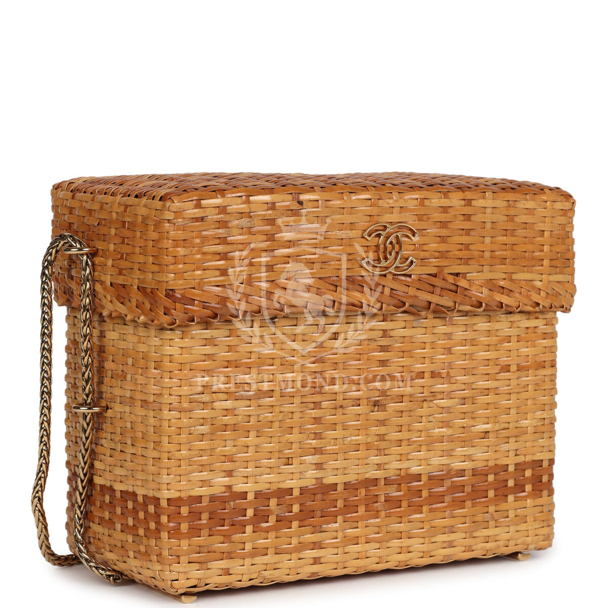 Vintage Chanel Small Picnic Basket Bag Natural Wicker Gold Hardware — изображение 2