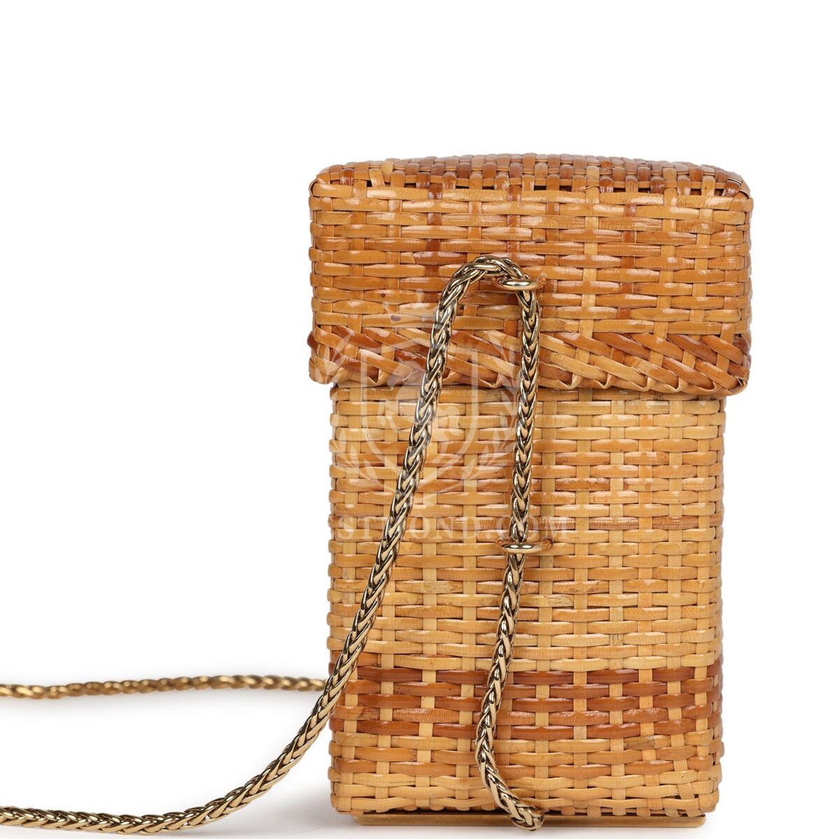 Vintage Chanel Small Picnic Basket Bag Natural Wicker Gold Hardware — изображение 3