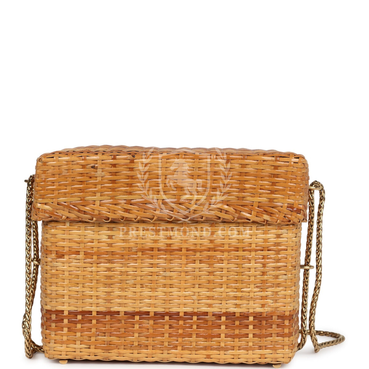Vintage Chanel Small Picnic Basket Bag Natural Wicker Gold Hardware — изображение 4