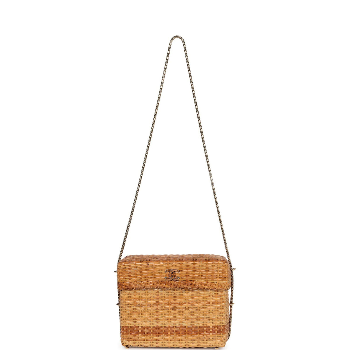 Vintage Chanel Small Picnic Basket Bag Natural Wicker Gold Hardware — изображение 7