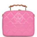 Vintage Chanel Lunchbox Vanity Bag Pink Patent Gold Hardware