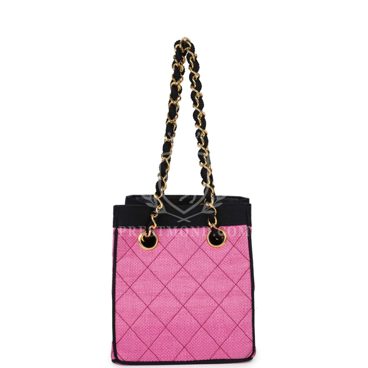 Vintage Chanel Set of Two Mini Bucket Bag & Oval Handbag Pink and Black Raffia Gold Hardware — изображение 2