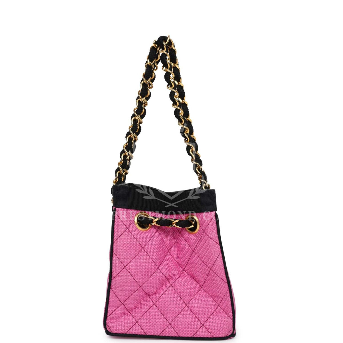 Vintage Chanel Set of Two Mini Bucket Bag & Oval Handbag Pink and Black Raffia Gold Hardware — изображение 5