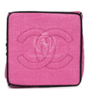 Vintage Chanel Set of Two Mini Bucket Bag & Oval Handbag Pink and Black Raffia Gold Hardware