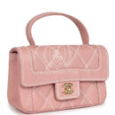Vintage Chanel Mini Wild Stitch Surpique Top Handle Flap Bag Pink Calfskin Gold Hardware