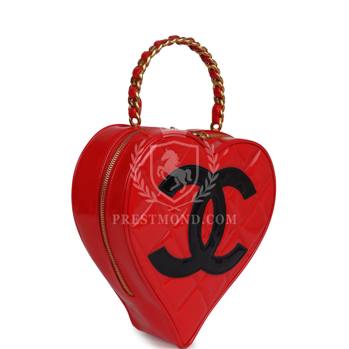 Vintage Chanel Heart Vanity Bag Red and Black Patent Antique Gold Hardware — изображение 2