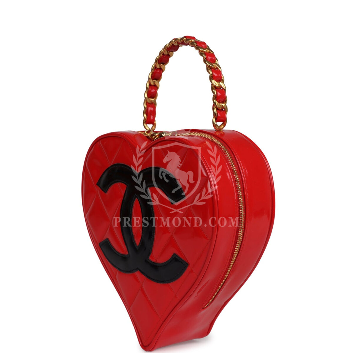 Vintage Chanel Heart Vanity Bag Red and Black Patent Antique Gold Hardware — изображение 5