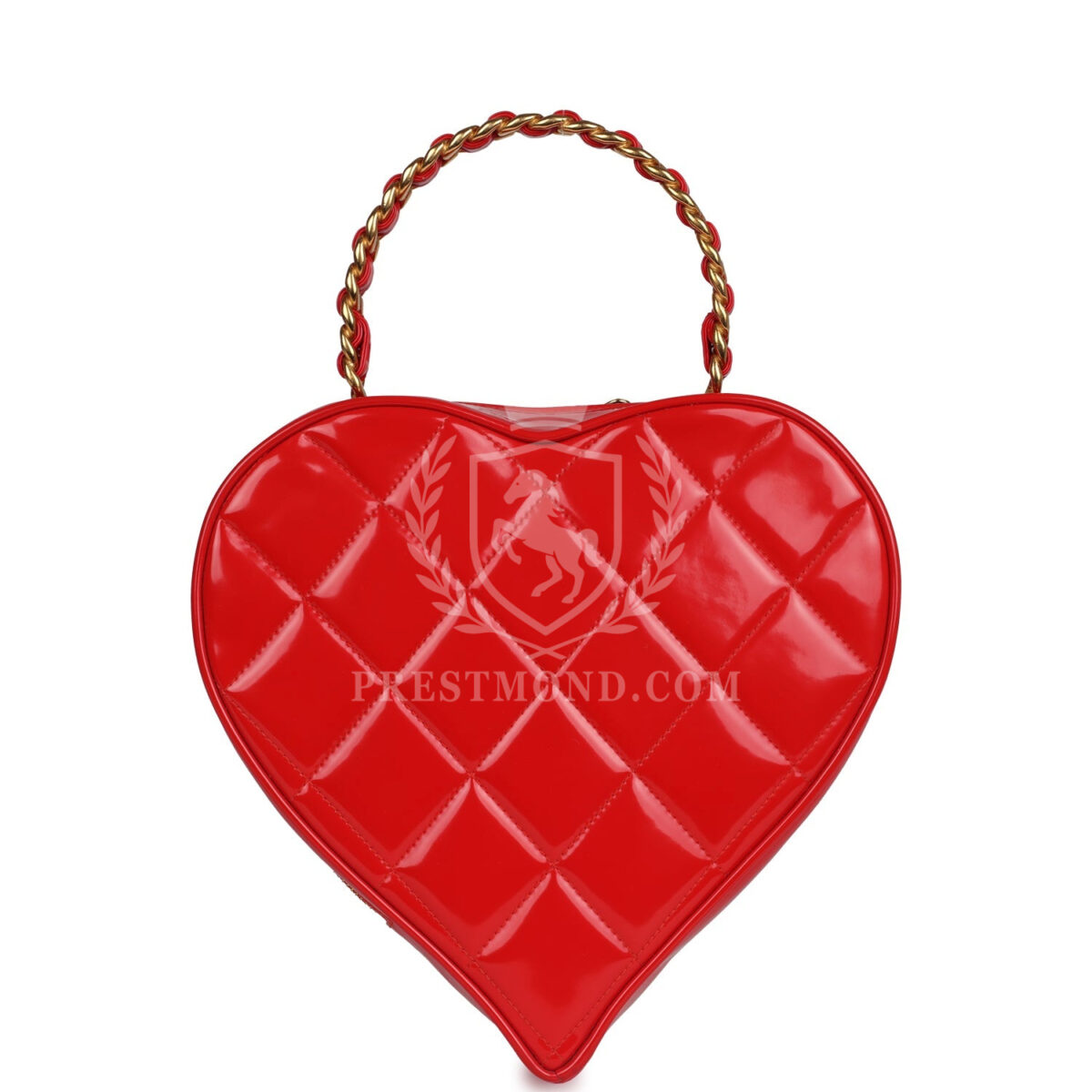 Vintage Chanel Heart Vanity Bag Red and Black Patent Antique Gold Hardware — изображение 4