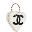 Vintage Chanel Heart Vanity Bag White and Black Patent Antique Gold Hardware