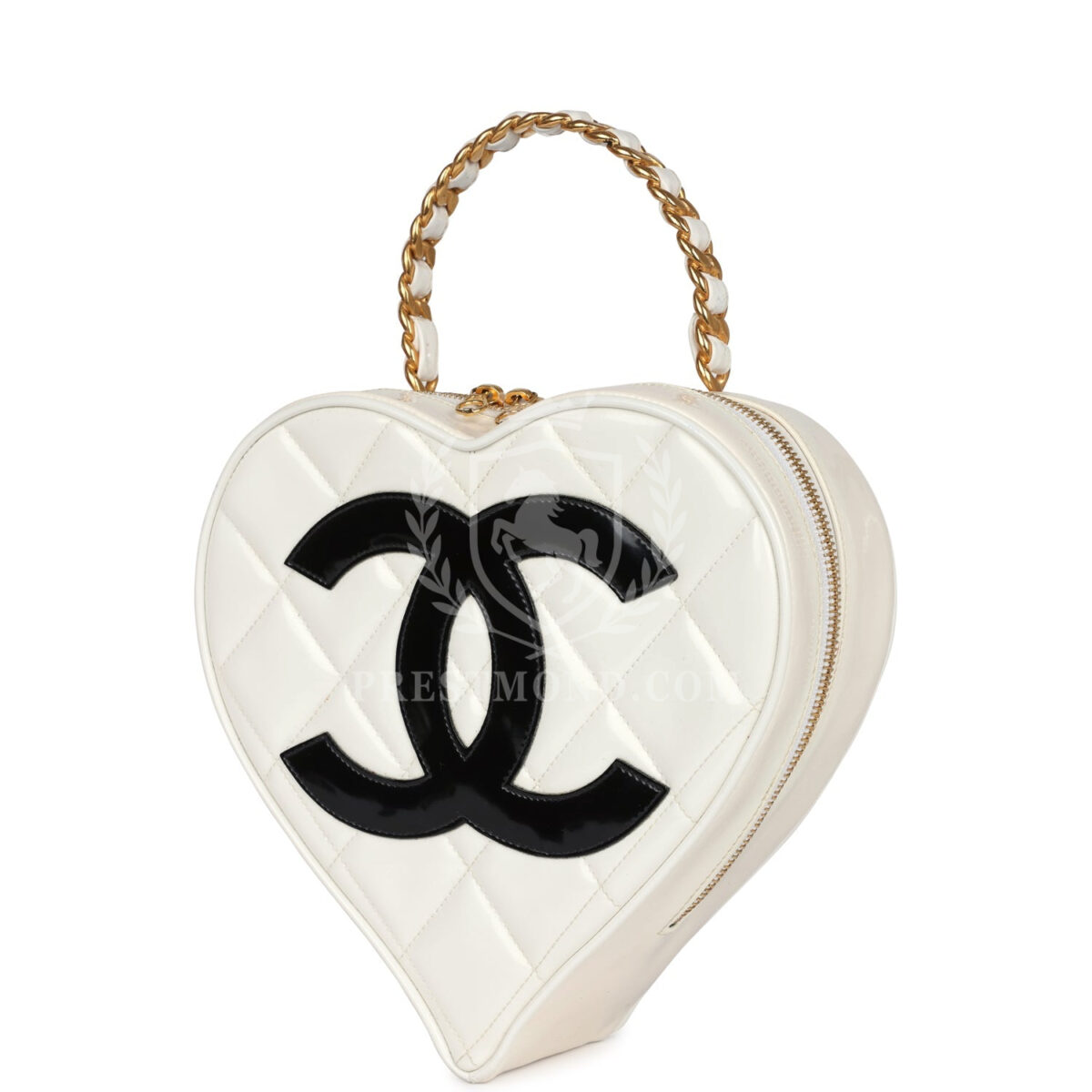Vintage Chanel Heart Vanity Bag White and Black Patent Antique Gold Hardware — изображение 5