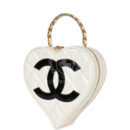 Vintage Chanel Heart Vanity Bag White and Black Patent Antique Gold Hardware