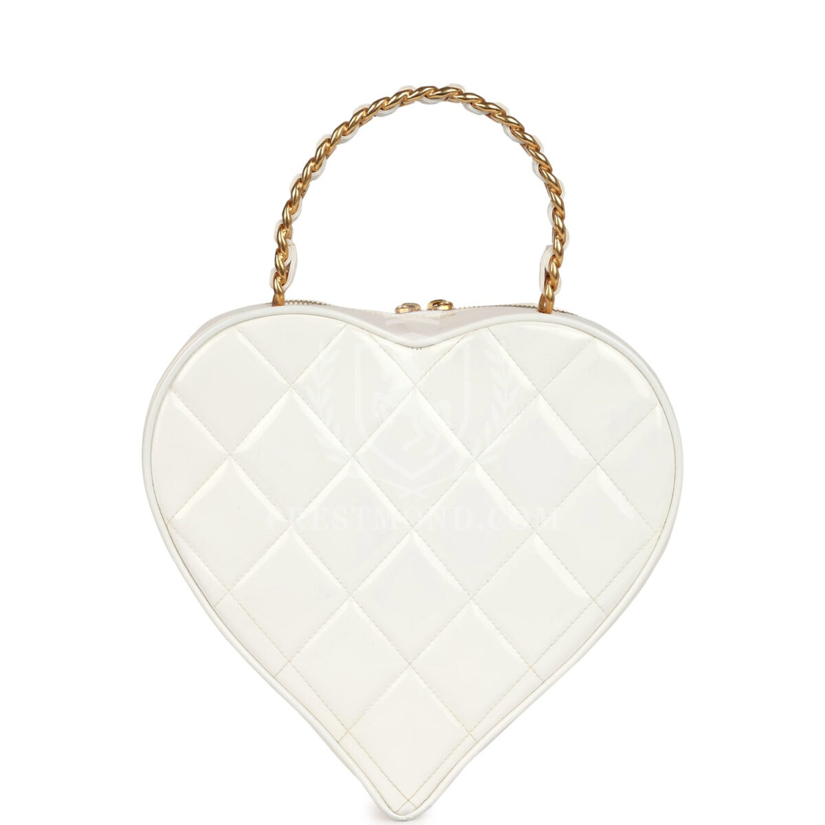 Vintage Chanel Heart Vanity Bag White and Black Patent Antique Gold Hardware — изображение 4