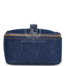 Vintage Chanel Square Vanity Case Dark Blue Denim Gold Hardware