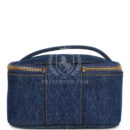 Vintage Chanel Square Vanity Case Dark Blue Denim Gold Hardware