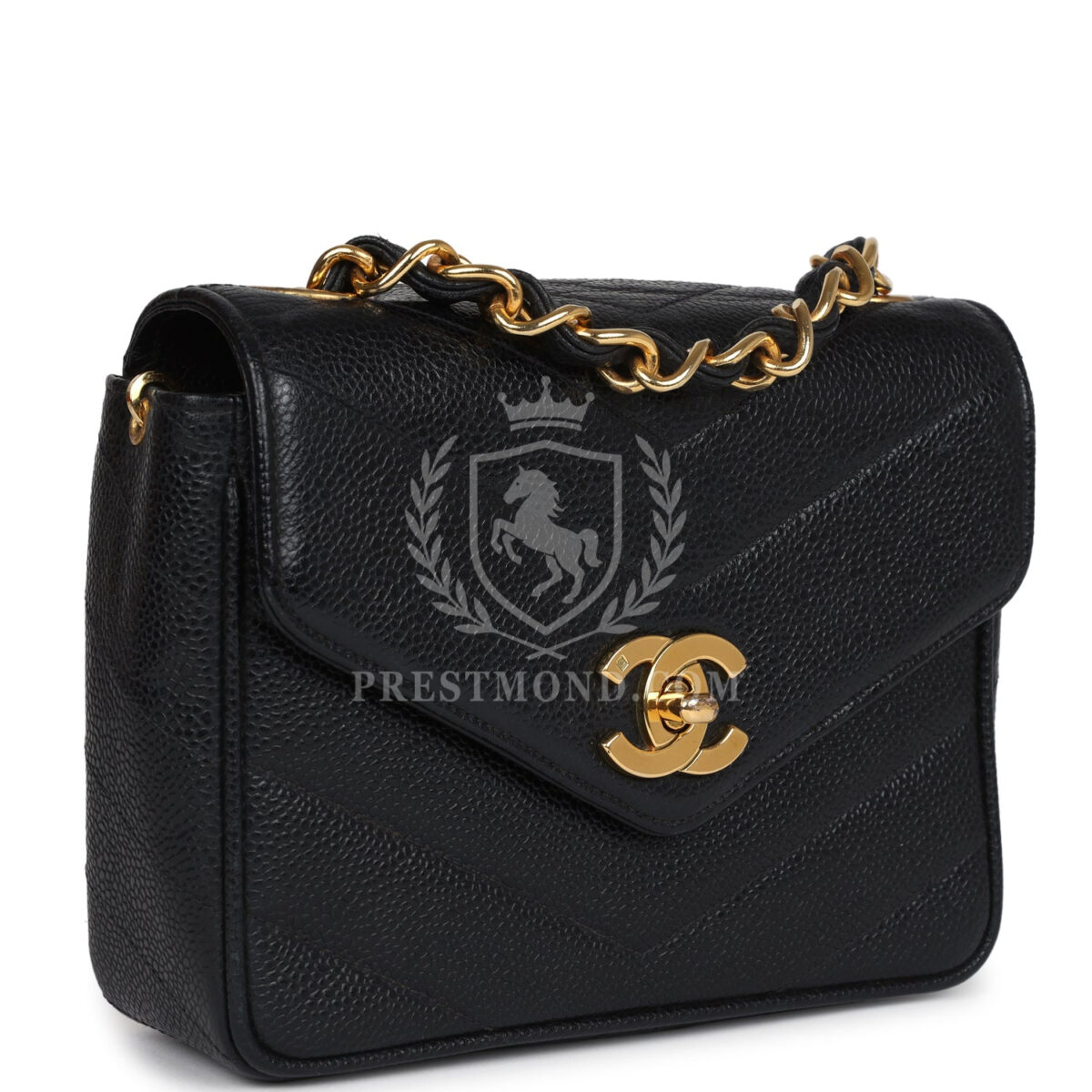 Vintage Chanel Square Chevron Envelope Flap Bag Black Caviar Gold Hardware — изображение 2