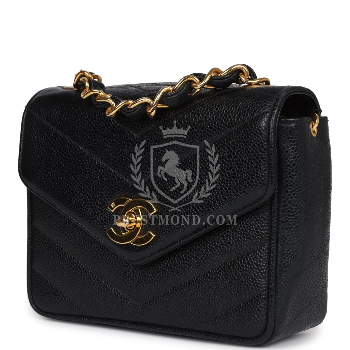 Vintage Chanel Square Chevron Envelope Flap Bag Black Caviar Gold Hardware — изображение 5