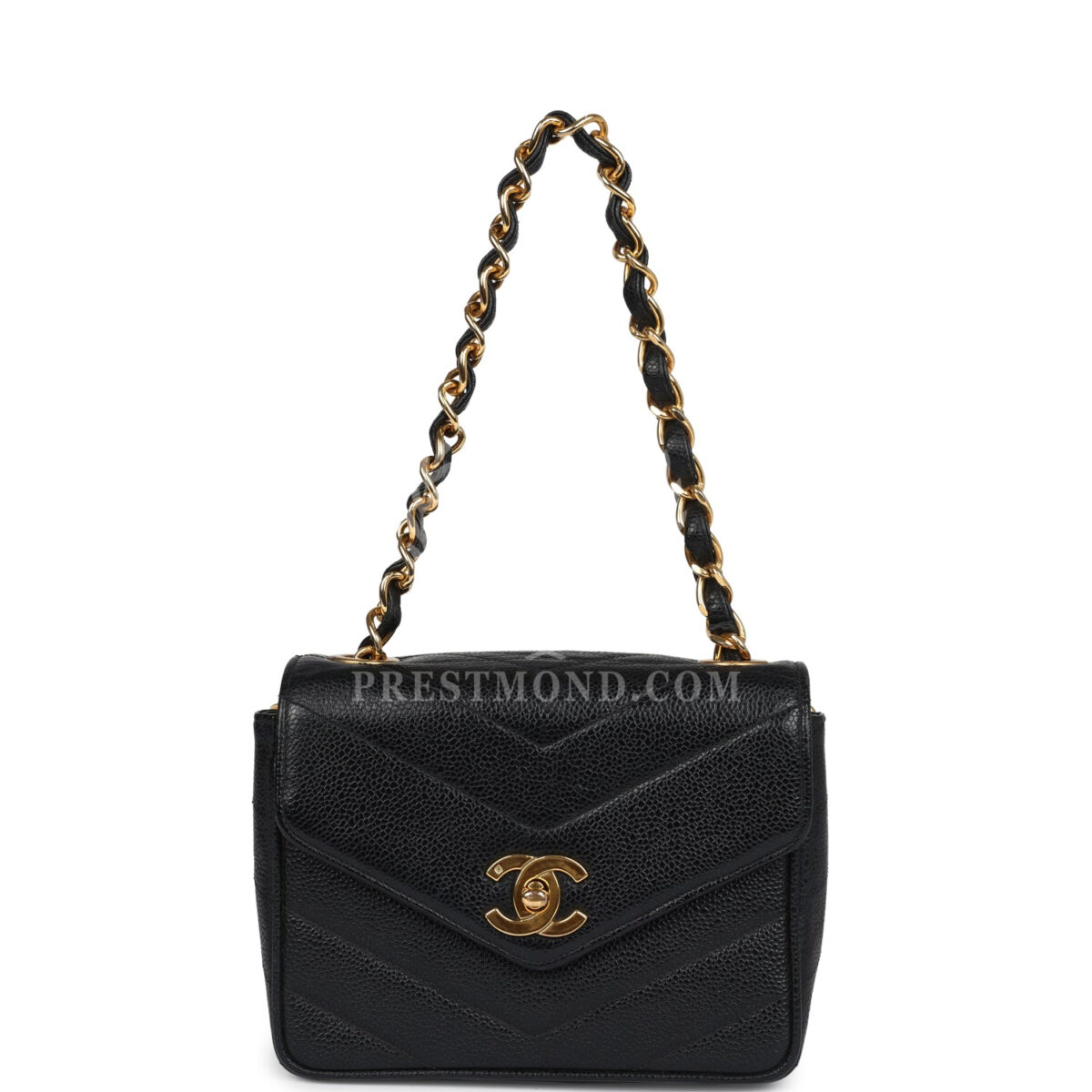 Vintage Chanel Square Chevron Envelope Flap Bag Black Caviar Gold Hardware — изображение 7