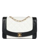 Vintage Chanel Medium Diana Flap Bag White and Black Lambskin Gold Hardware