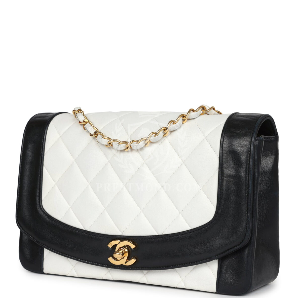 Vintage Chanel Medium Diana Flap Bag White and Black Lambskin Gold Hardware — изображение 5
