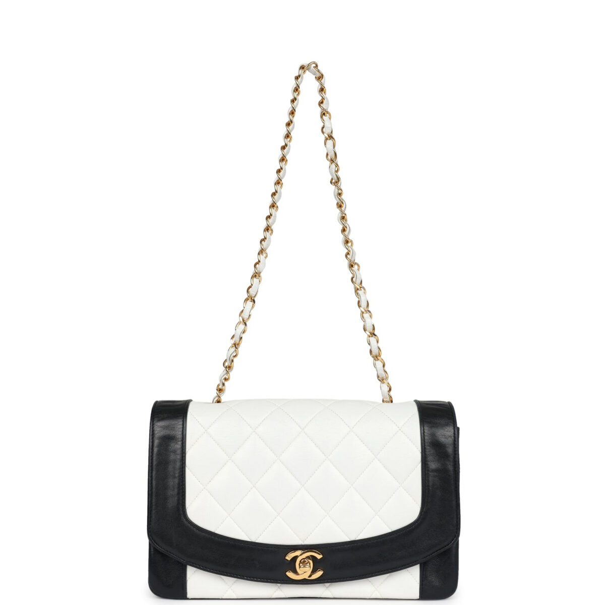 Vintage Chanel Medium Diana Flap Bag White and Black Lambskin Gold Hardware — изображение 7