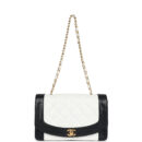 Vintage Chanel Medium Diana Flap Bag White and Black Lambskin Gold Hardware