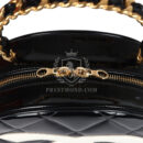 Vintage Chanel Round Vanity Bag Black and White Patent Leather Antique Gold Hardware