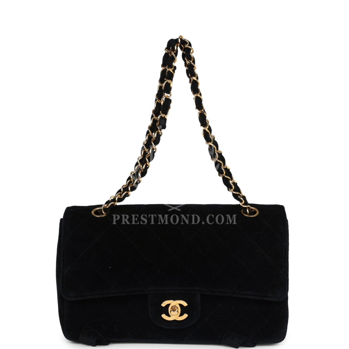Vintage Chanel Medium Single Flap Bag with Magazine Holder Black Velvet Gold Hardware — изображение 8