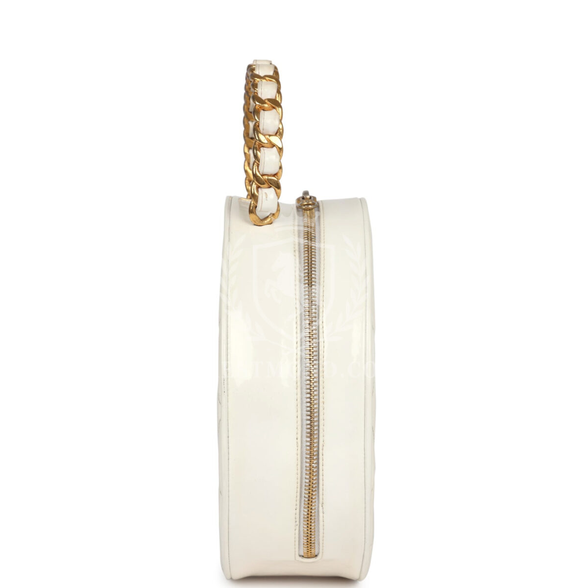 Vintage Chanel Round Vanity Bag White and Black Patent Leather Antique Gold Hardware — изображение 3