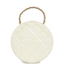 Vintage Chanel Round Vanity Bag White and Black Patent Leather Antique Gold Hardware