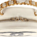 Vintage Chanel Round Vanity Bag White and Black Patent Leather Antique Gold Hardware