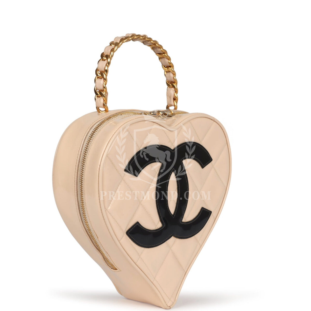 Vintage Chanel Heart Vanity Bag Beige and Black Patent Antique Gold Hardware — изображение 2