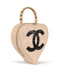 Vintage Chanel Heart Vanity Bag Beige and Black Patent Antique Gold Hardware