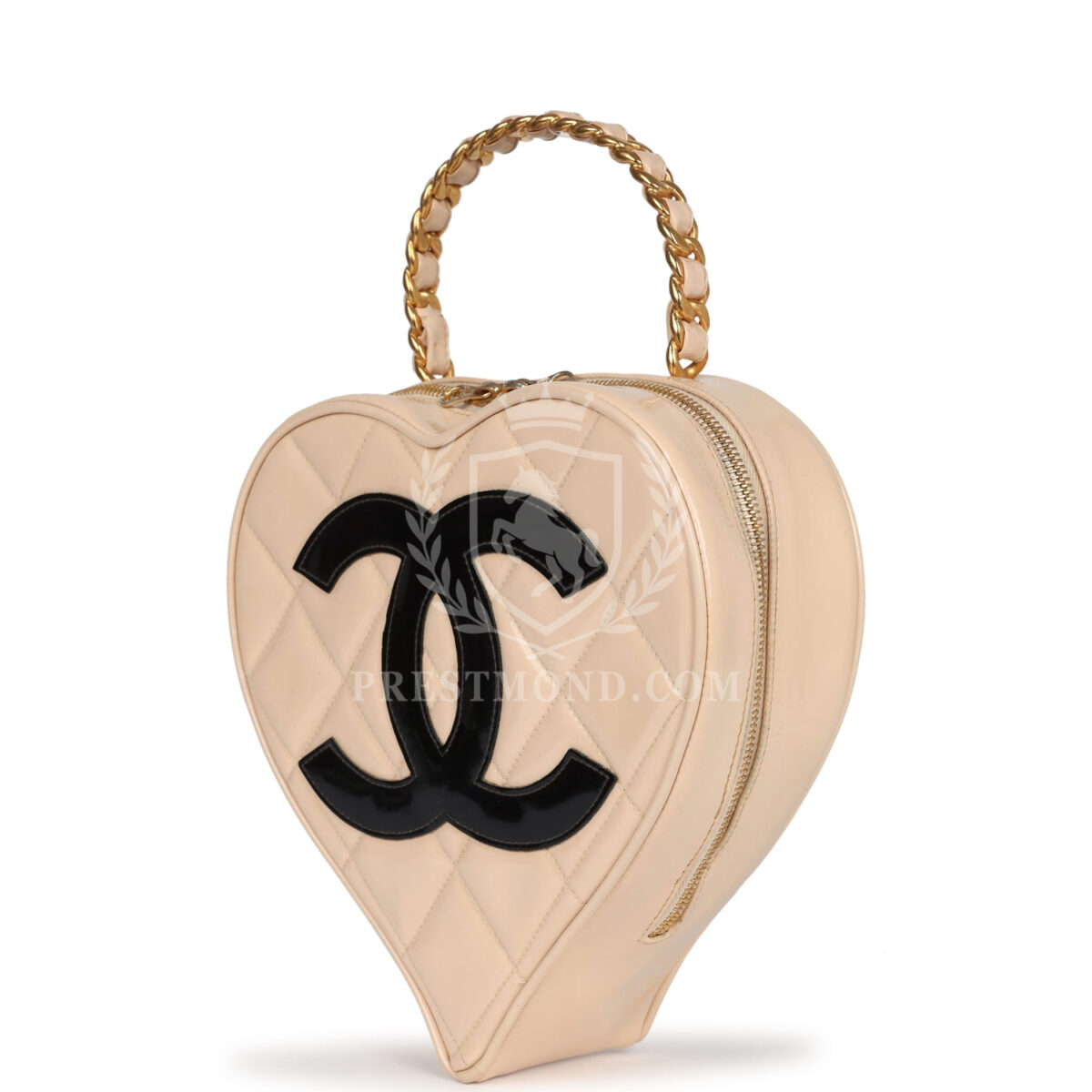 Vintage Chanel Heart Vanity Bag Beige and Black Patent Antique Gold Hardware — изображение 5