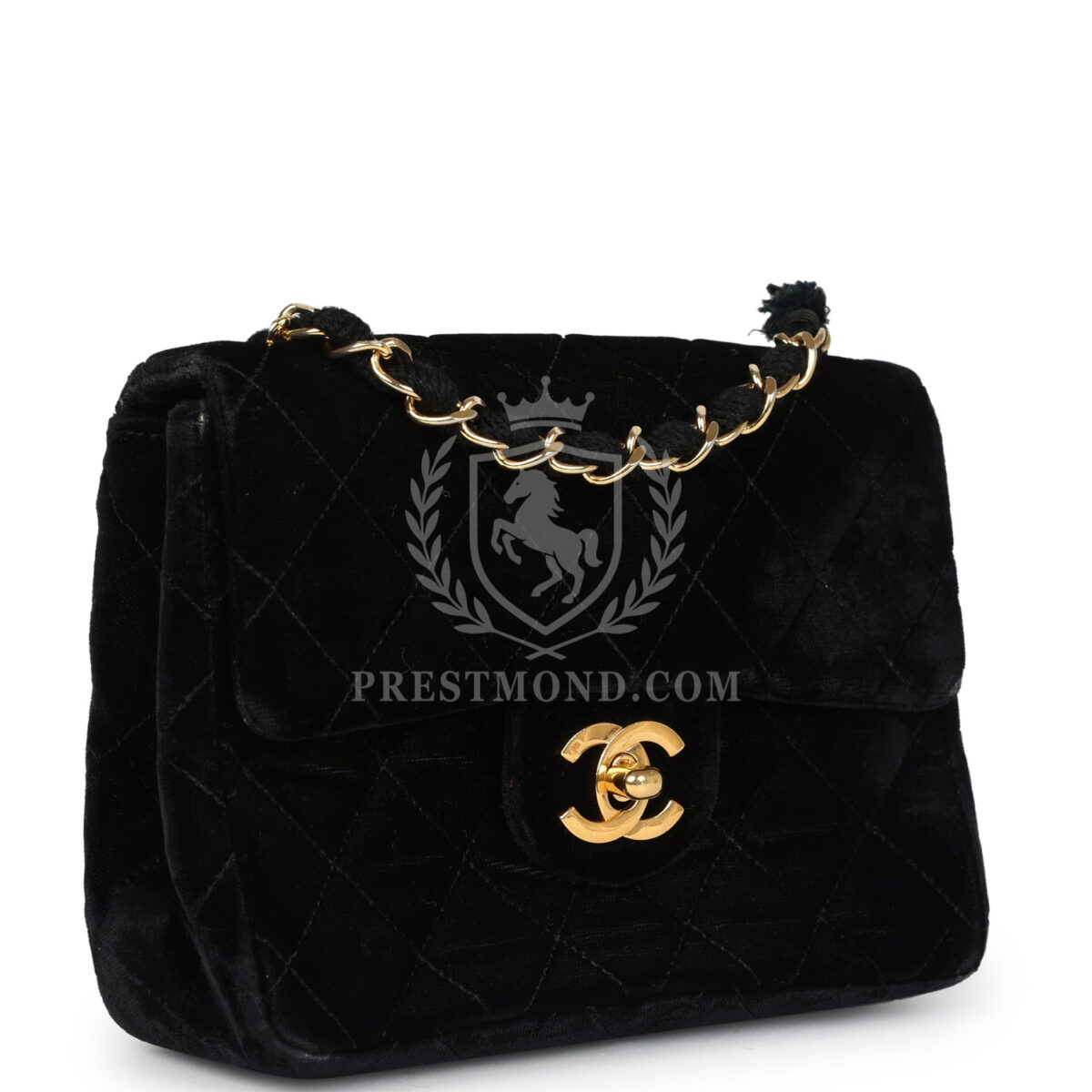 Vintage Chanel Mini Square Flap Bag Black Velvet Gold Hardware — изображение 2