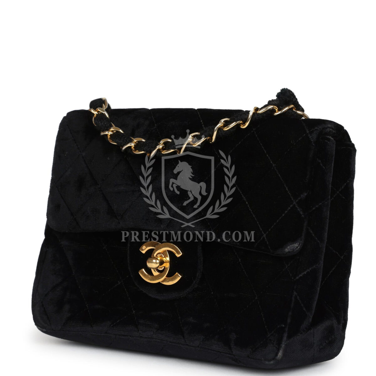 Vintage Chanel Mini Square Flap Bag Black Velvet Gold Hardware — изображение 5