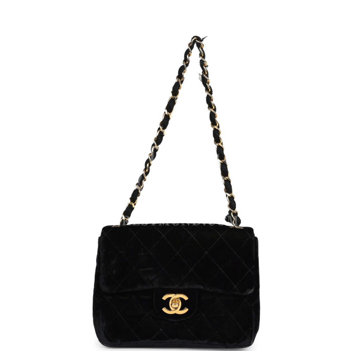 Vintage Chanel Mini Square Flap Bag Black Velvet Gold Hardware — изображение 7
