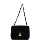 Vintage Chanel Mini Square Flap Bag Black Velvet Gold Hardware