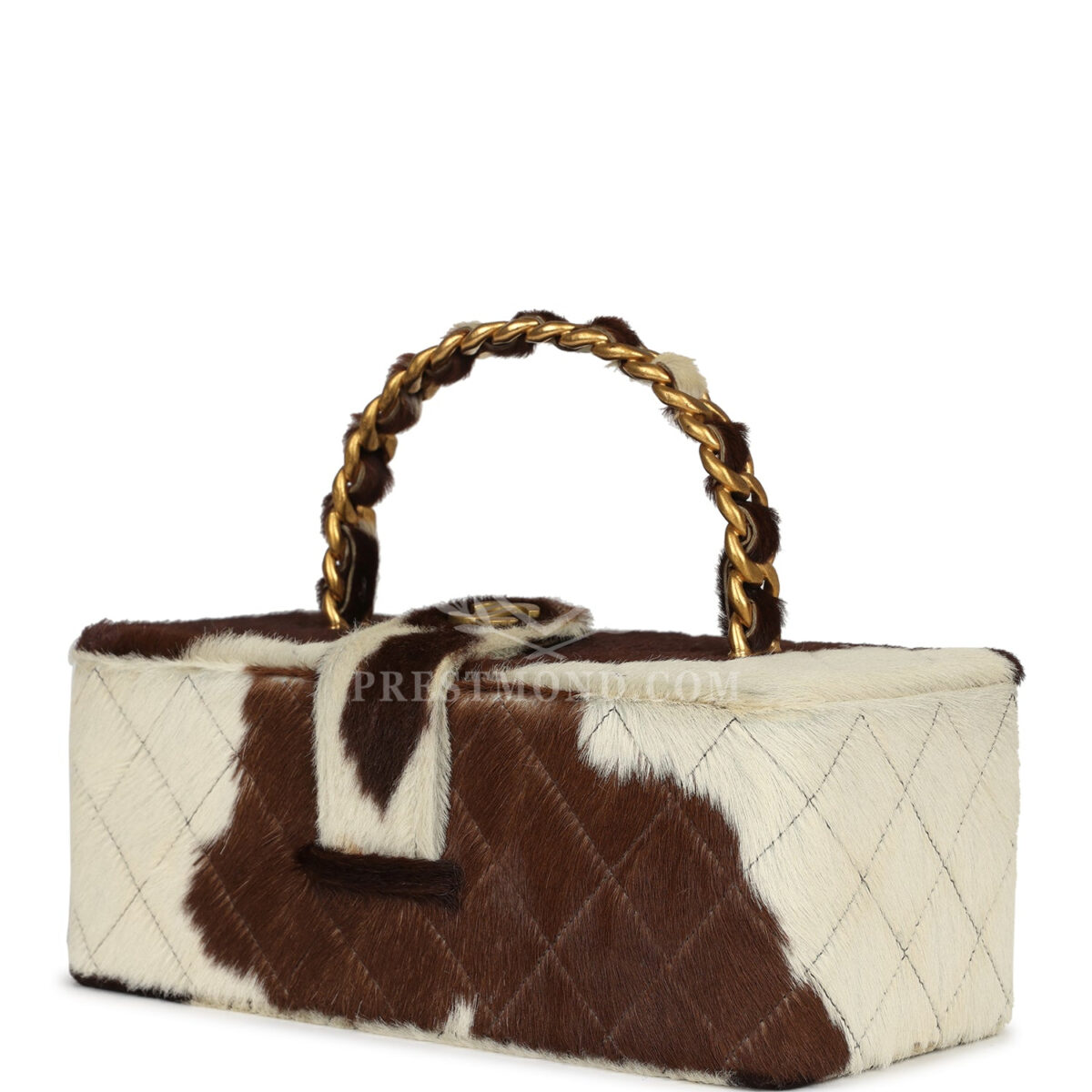Vintage Chanel Rectangular Vanity Box Brown and White Cow Print Pony Hair Antique Gold Hardware — изображение 5