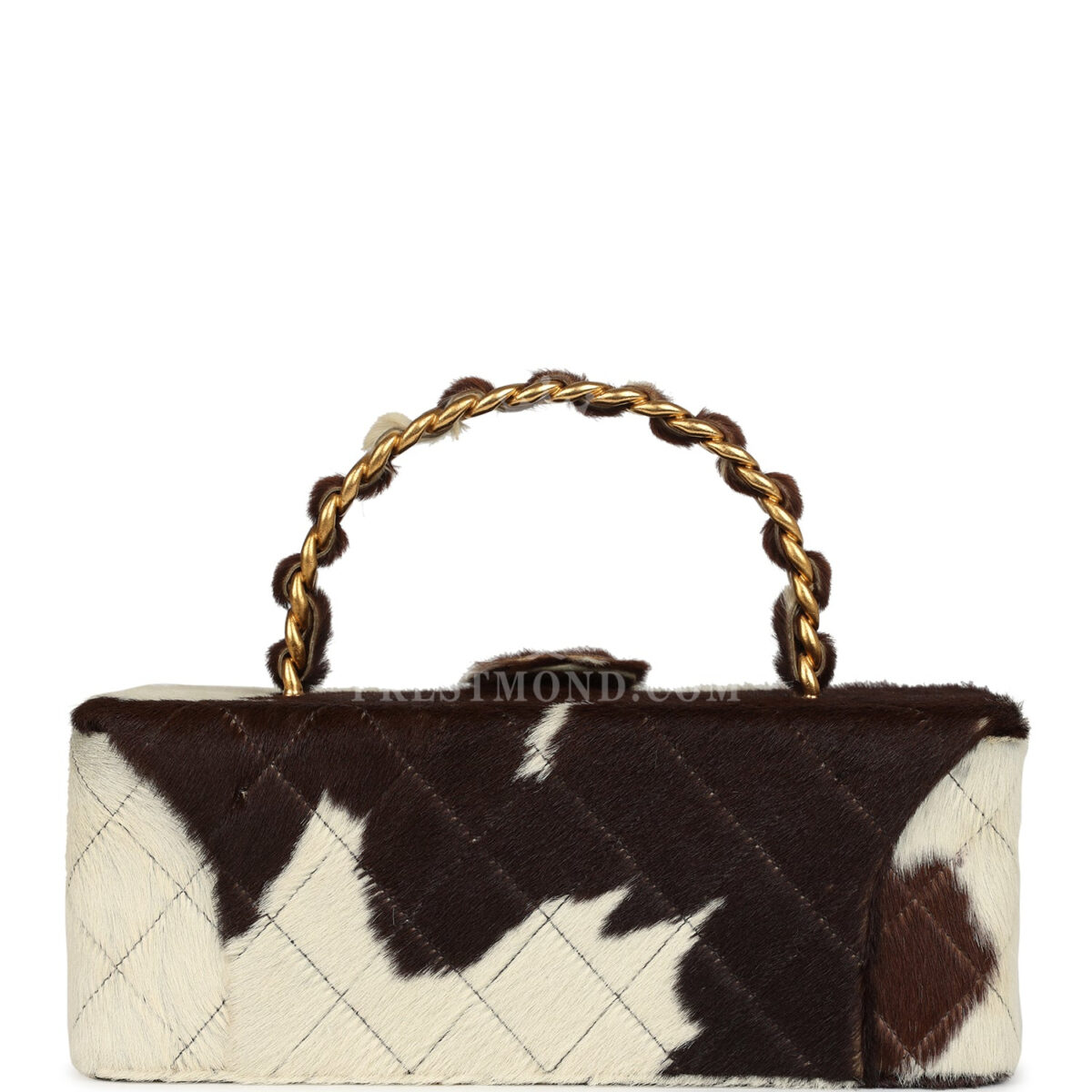 Vintage Chanel Rectangular Vanity Box Brown and White Cow Print Pony Hair Antique Gold Hardware — изображение 4