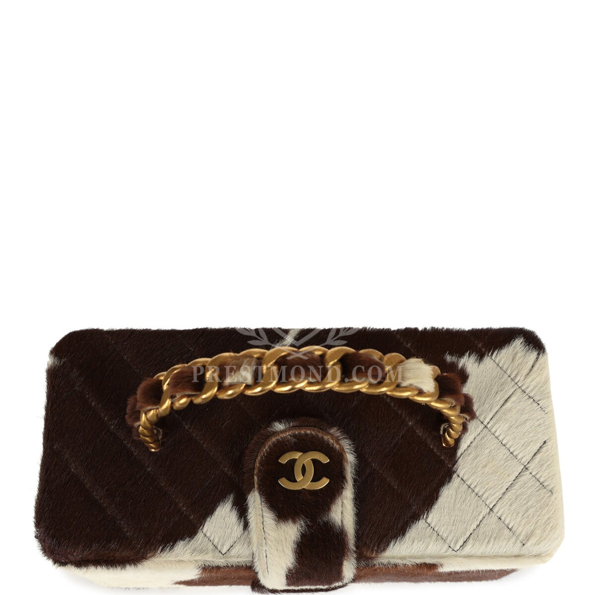 Vintage Chanel Rectangular Vanity Box Brown and White Cow Print Pony Hair Antique Gold Hardware — изображение 7