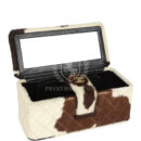 Vintage Chanel Rectangular Vanity Box Brown and White Cow Print Pony Hair Antique Gold Hardware