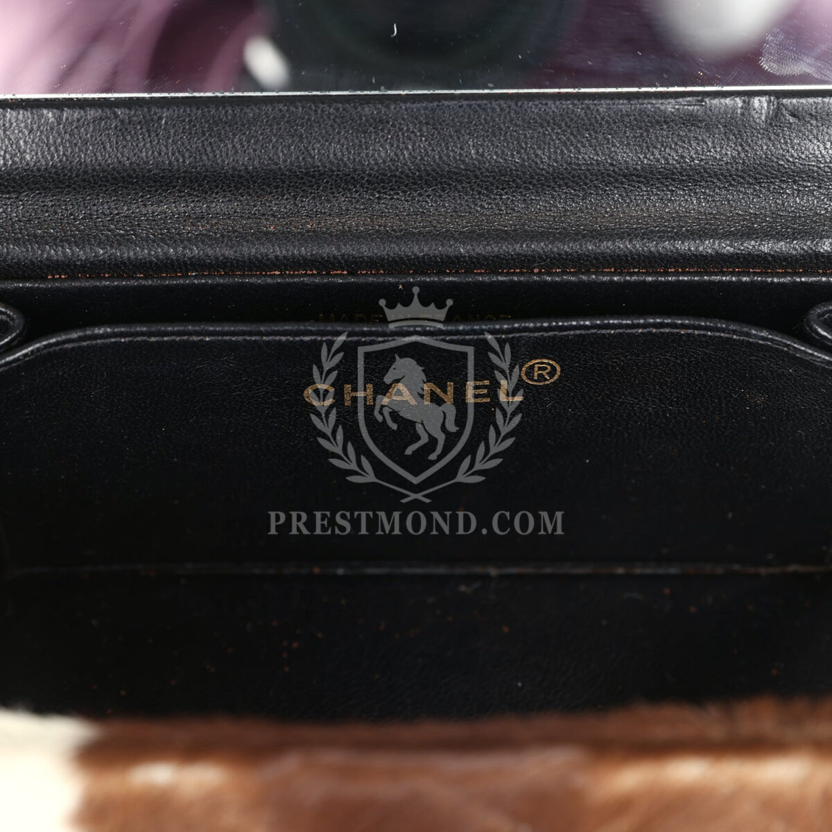 Vintage Chanel Rectangular Vanity Box Brown and White Cow Print Pony Hair Antique Gold Hardware — изображение 9