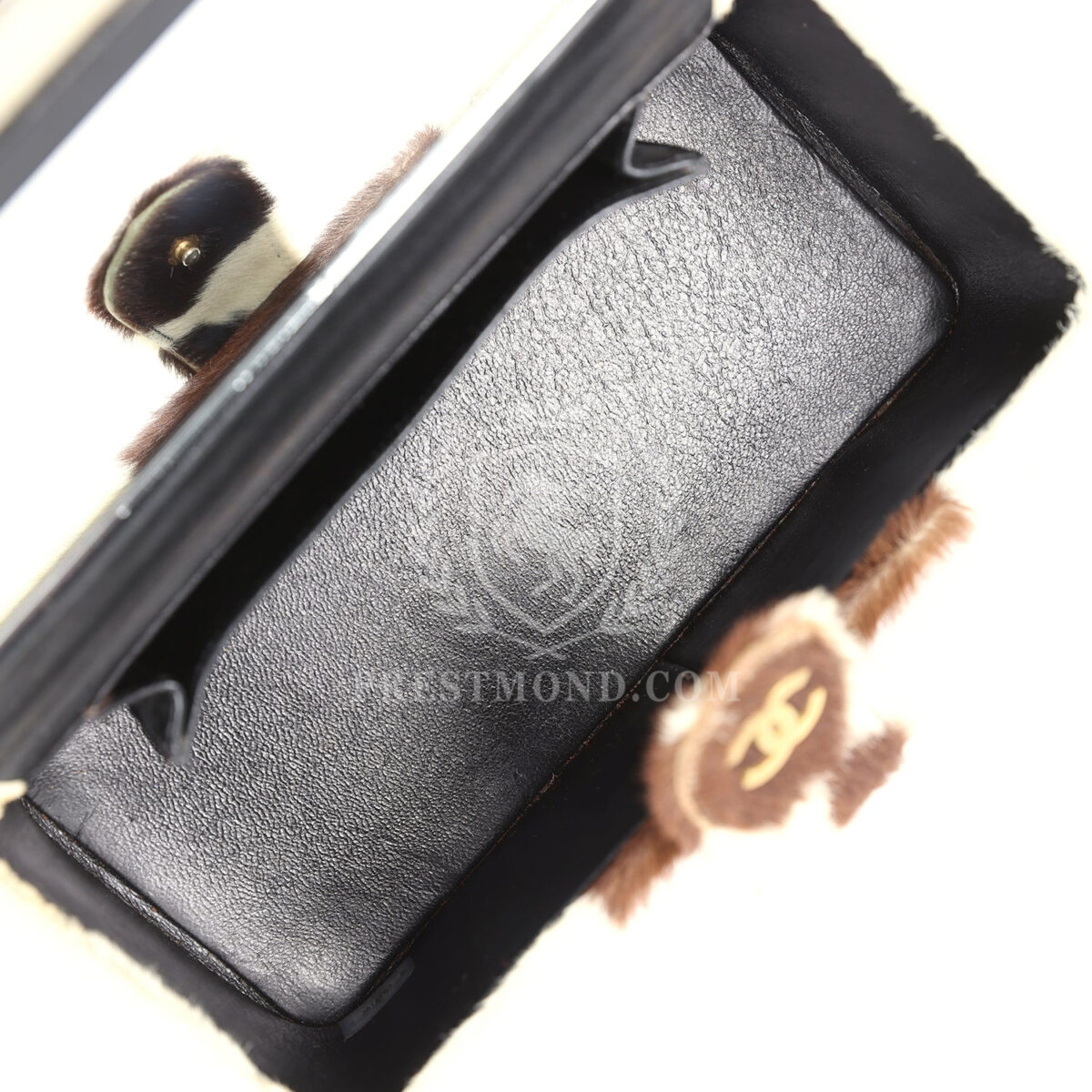 Vintage Chanel Rectangular Vanity Box Brown and White Cow Print Pony Hair Antique Gold Hardware — изображение 10