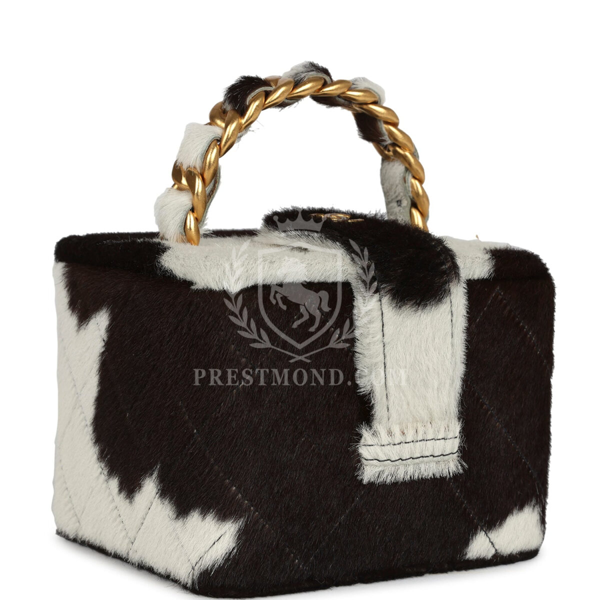 Vintage Chanel Square Vanity Box Brown and White Cow Print Pony Hair Antique Gold Hardware — изображение 2