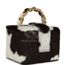 Vintage Chanel Square Vanity Box Brown and White Cow Print Pony Hair Antique Gold Hardware