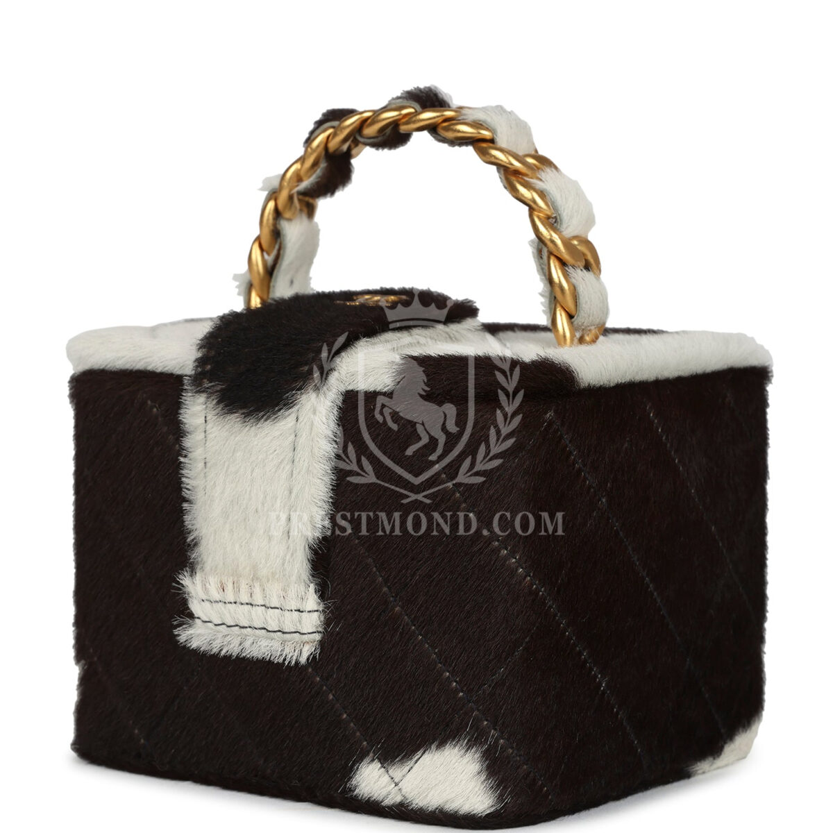 Vintage Chanel Square Vanity Box Brown and White Cow Print Pony Hair Antique Gold Hardware — изображение 5